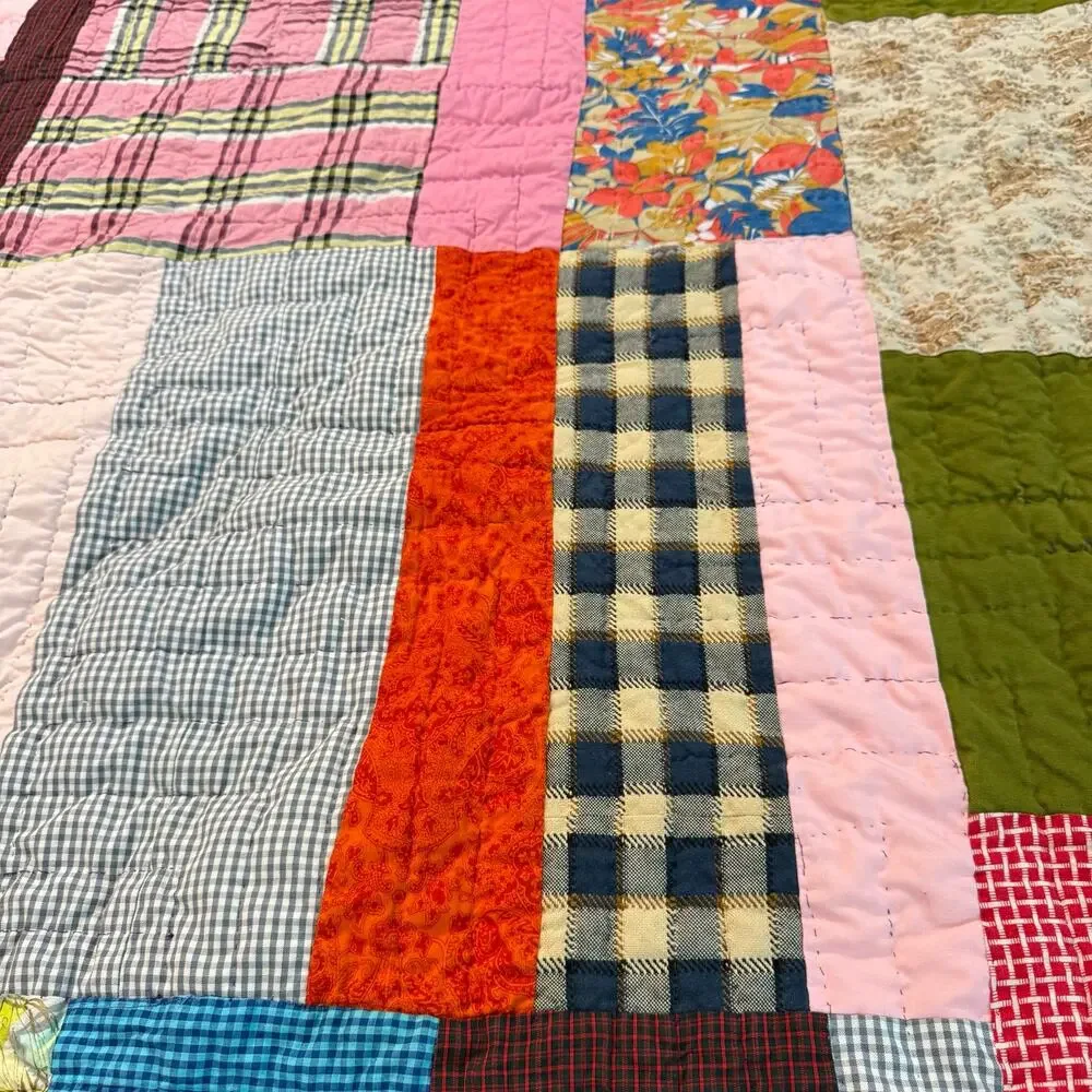 Vintage 70s Crazy Quilt Patchwork hand stitched multicolored 79